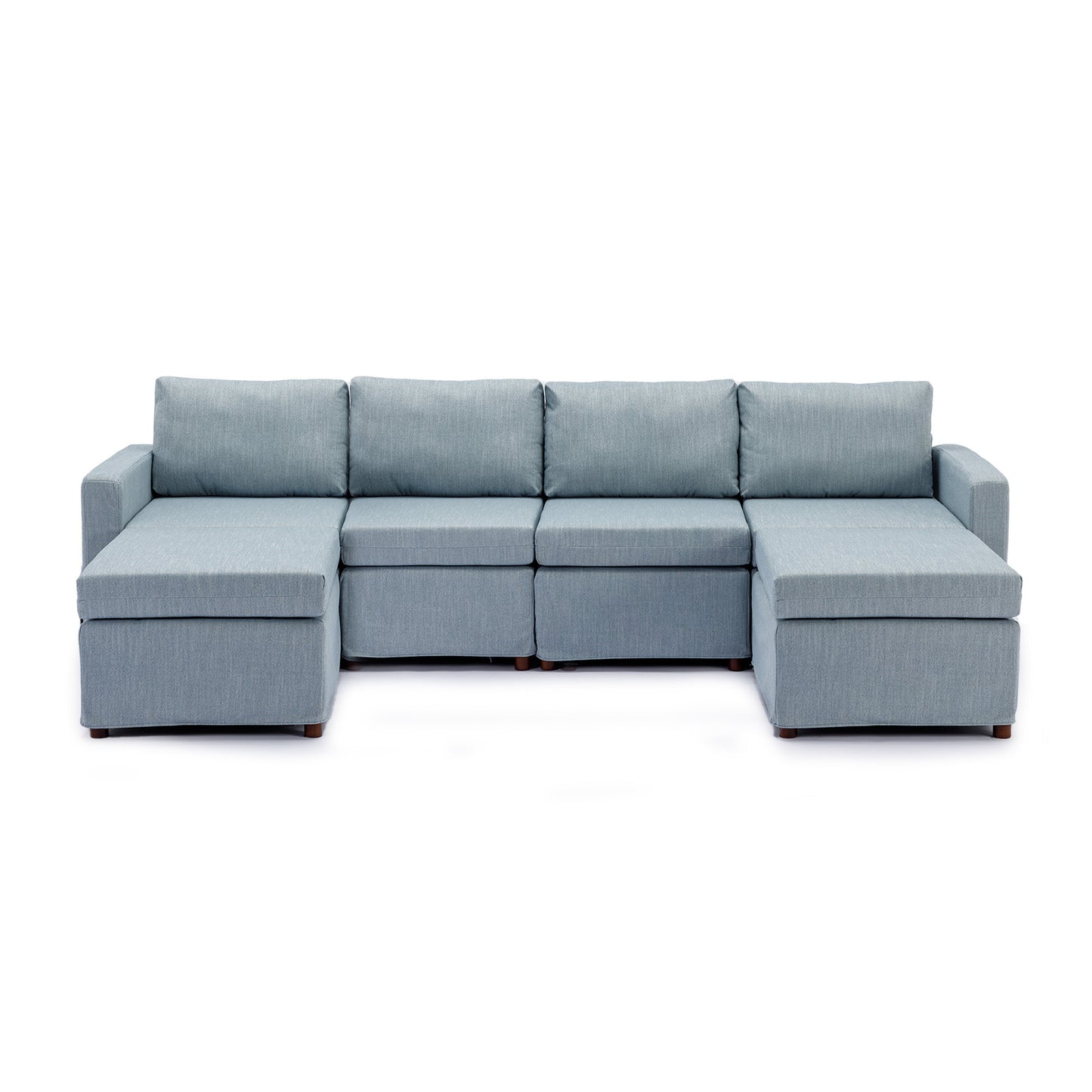 4 Seat Module Sectional Sofa Couch With 2 Ottoman,Seat Cushion and Back Cushion Removable and Washable,Light Blue