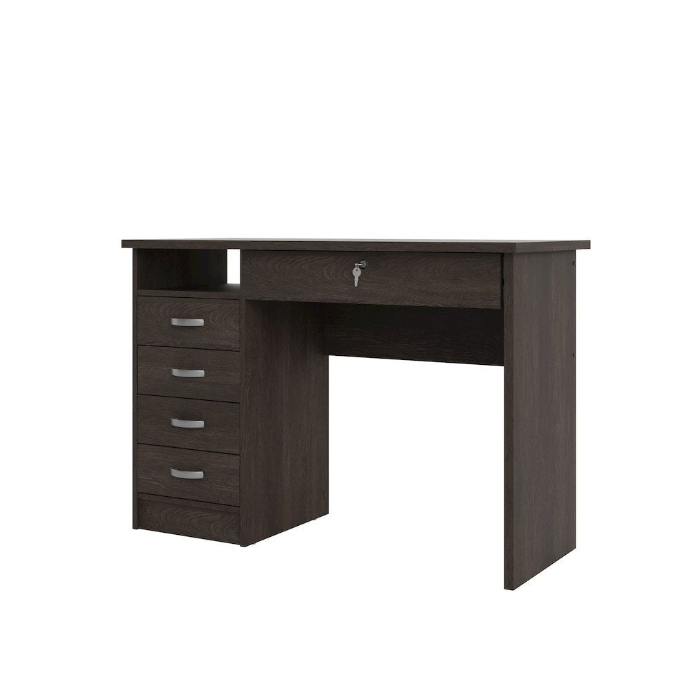 Modern Desk with 5 Storage Drawers for Living Room or Home Office, Dark Chocolate