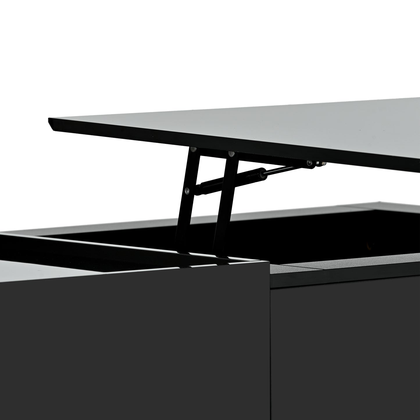 ON-TREND Multi-functional Coffee Table with Lifted Tabletop, Contemporary Cocktail Table with Metal Frame Legs, High-gloss Surface Dining Table for Living Room, Black