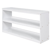 Low Study Full Loft Bed with Cabinet ,Shelves and Rolling Portable Desk ,Multiple Functions Bed- White