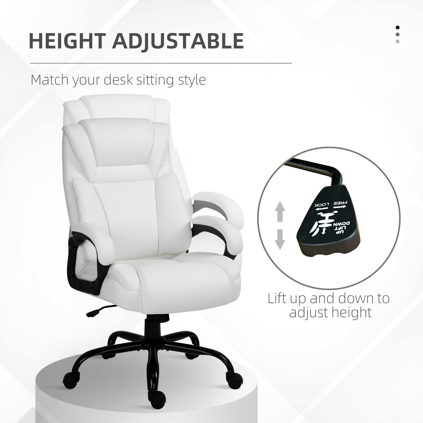 Vinsetto Big and Tall 400lbs Executive Office Chair with Wide Seat, Computer Desk Chair with High Back PU Leather Ergonomic Upholstery, Adjustable Height and Swivel Wheels, White