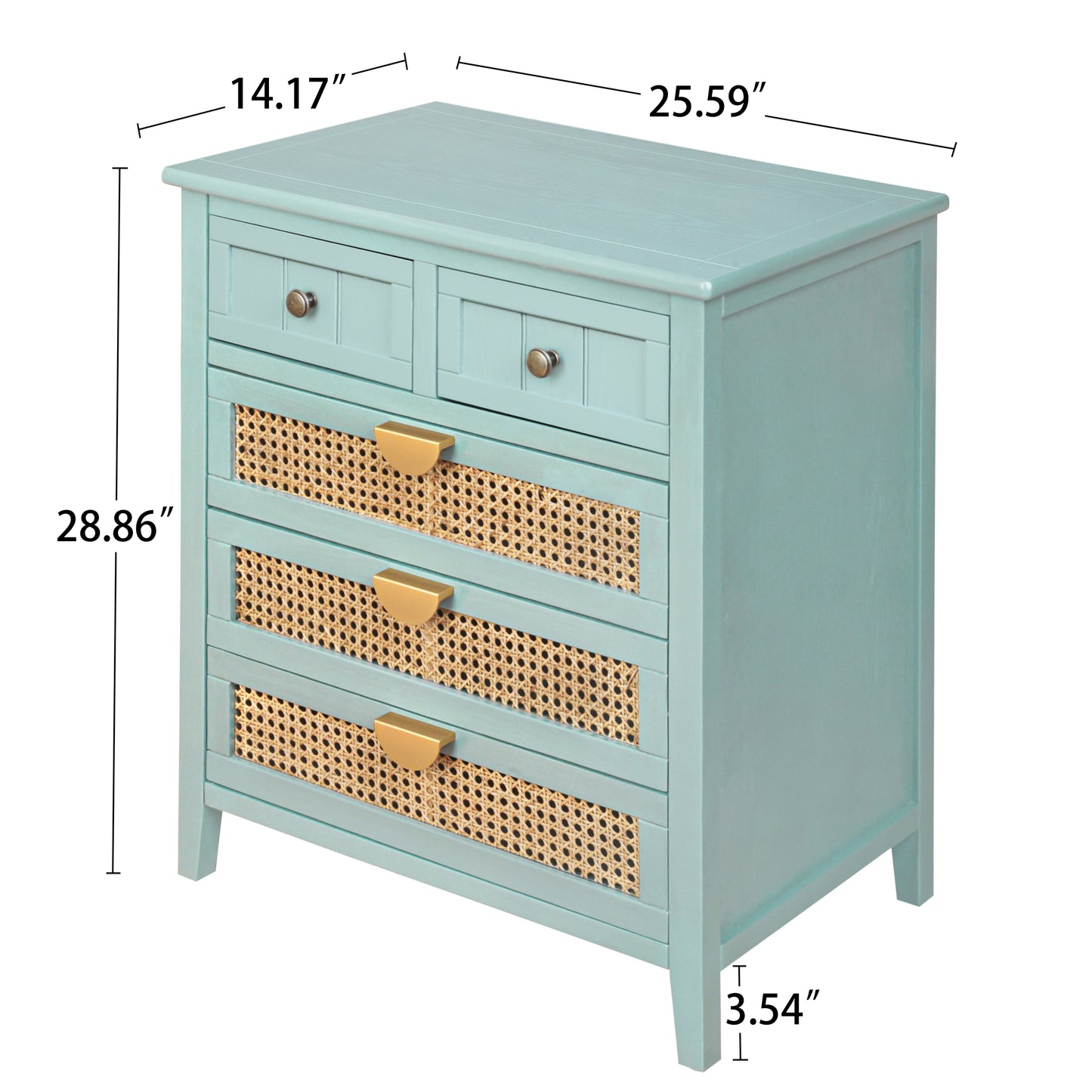 5 drawer cabinet,2 small and 3 large drawers,real wood texture,hand painted,natural rattan weaving,suitable for multiple scenes such as living room, bedroom, study room