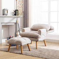 Contemporary Elegance Accent Chair with Footrest, For Relaxing, Arm Rest, Wood, Beige