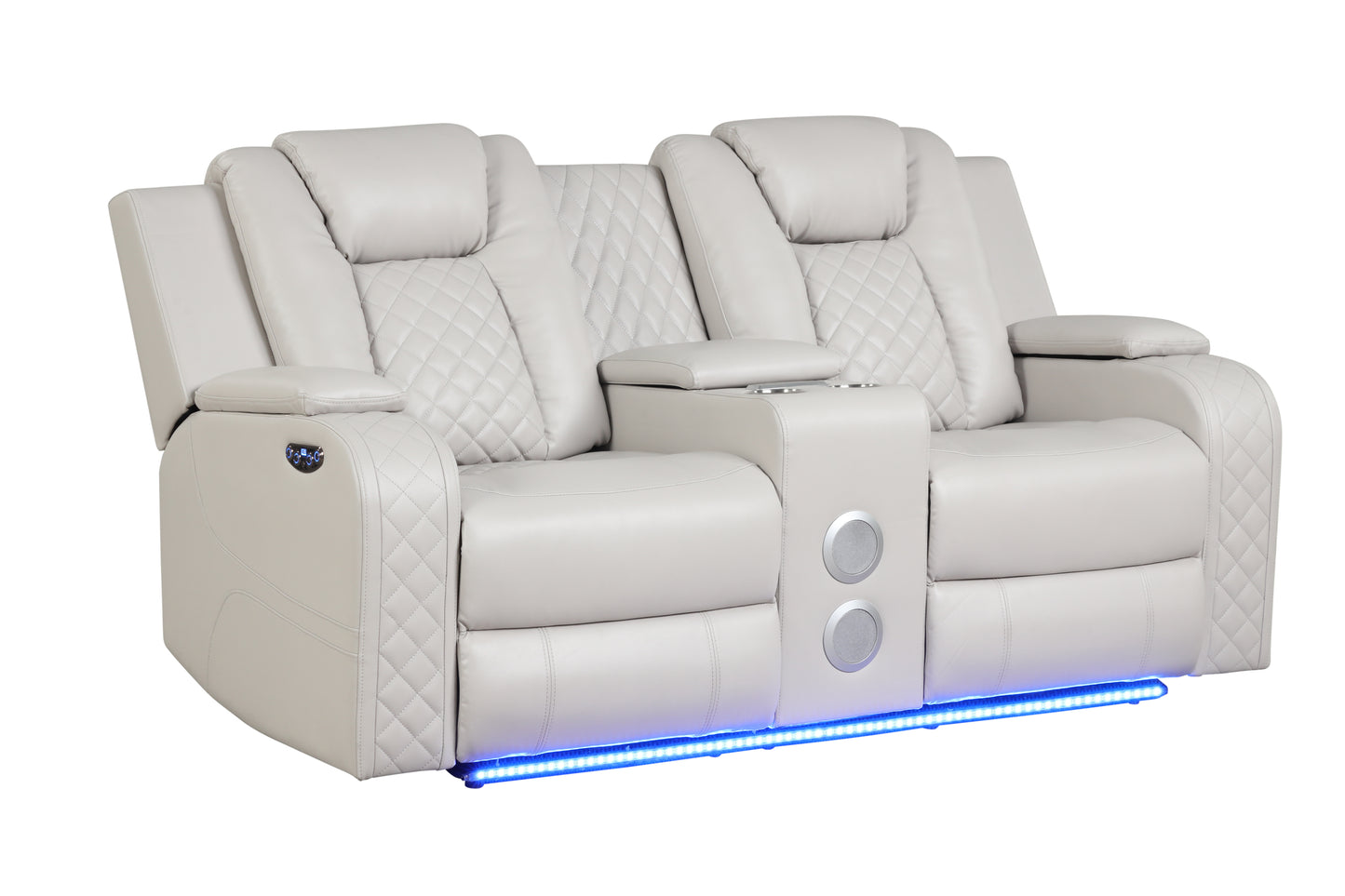 Benz LED & Power Recliner 3 PC Made With Faux Leather in Ice