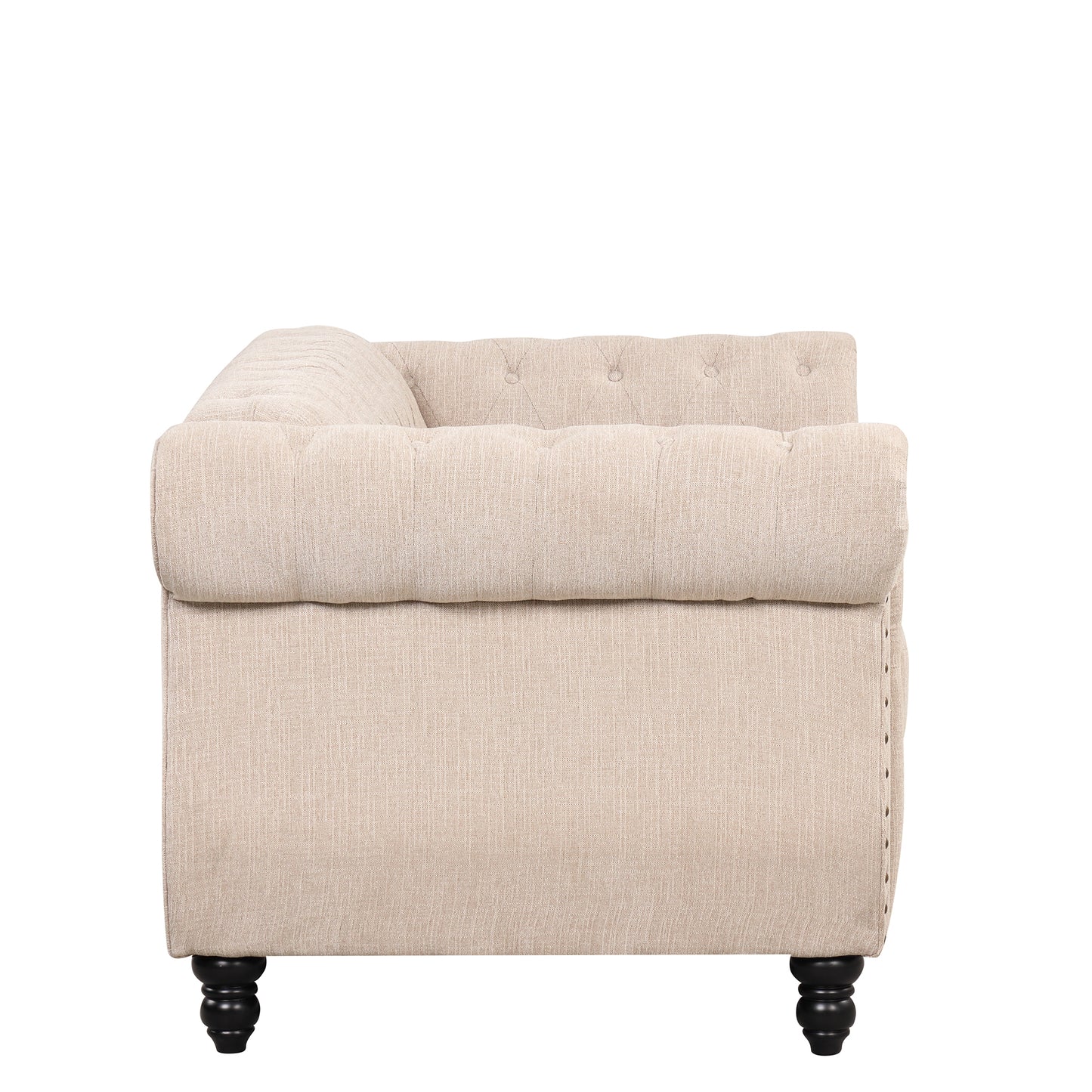 60" modern sofa Dutch plush upholstered sofa, solid wood legs, buttoned tufted backrest, beige