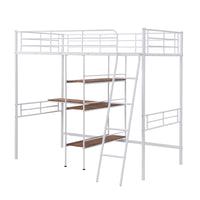 Twin Size Metal Loft Bed and Built-in Desk and Shelves,White(OLD SKU:WF280270AAK)