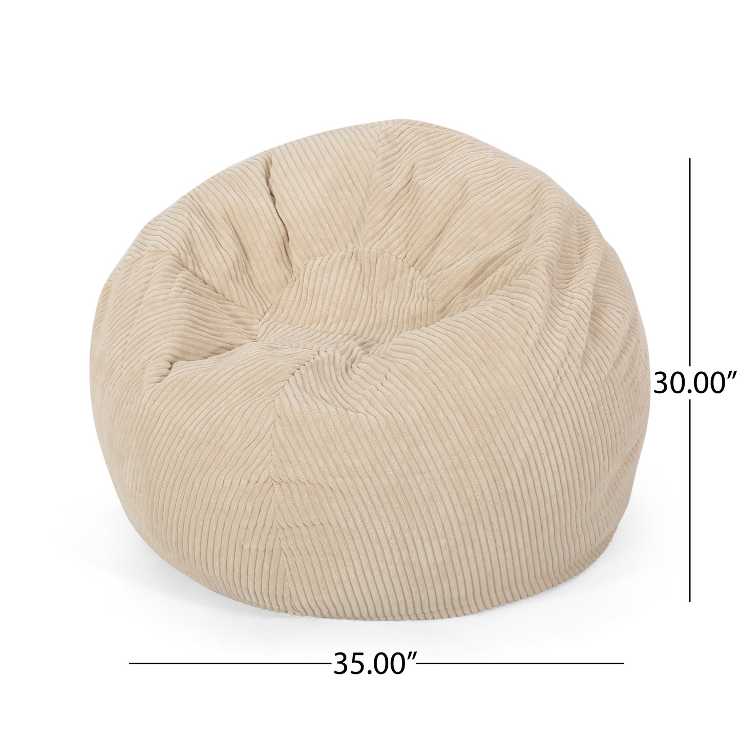 Riviera Modern Corduroy 3 Foot Beanbag, Ivory