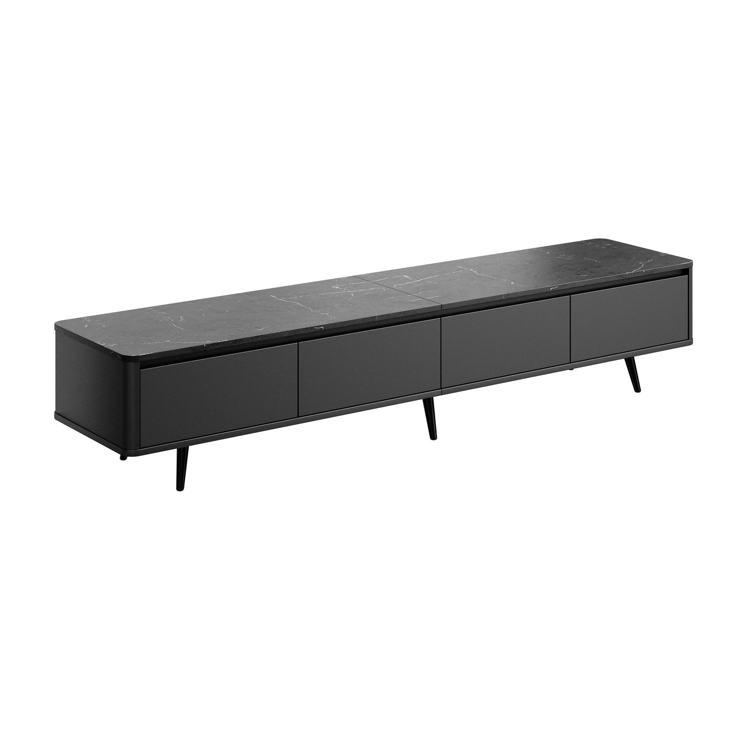 Contemporary TV Stand with 4 Drawers Media Console for TVs Up to 70", Handle-Free Design Modern Elegant TV Cabinet, Black Marble Texture