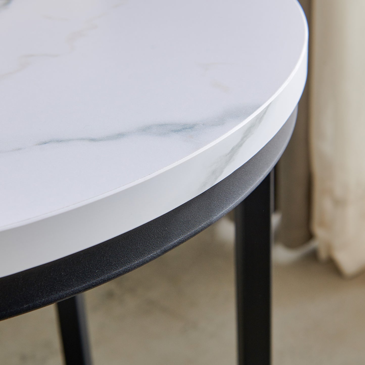 Modern C-shaped end/side table,Black metal frame with round marble color top-15.75''