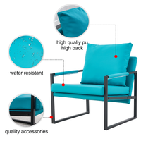 PU Leather Accent Arm Chair Mid Century Modern Upholstered Armchair with Metal Frame Extra-Thick Padded Backrest and Seat Cushion Sofa Chairs for Living Room ( Cyan PU Leather + Metal + Foam ) SF-008