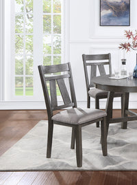 Dining Room Furniture 5pc Dining Set Round Table And 4x Side Chairs Gray Fabric Cushion Seat Rich Dark Brown Finish Wooden Table Top