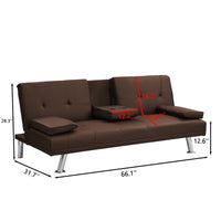 Sofa Bed with Armrest two holders  WOOD FRAME, STAINLESS LEG, FUTON BROWN  PVC