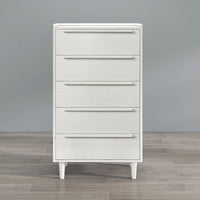 Modern Style Wood Grain 5-Drawer Chest with Solid Wood Legs, White