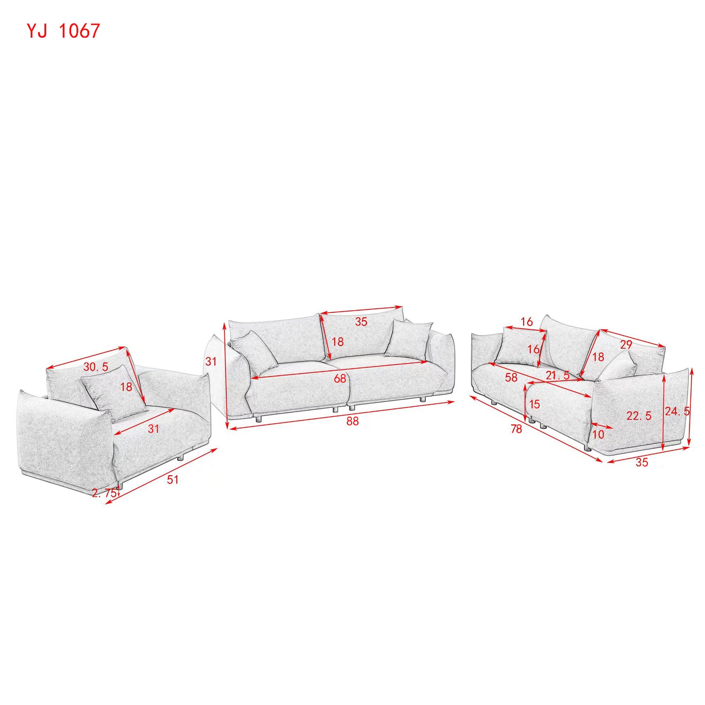 3-seater + 2-seater + 1-seater combination sofa Modern Couch for Living Room Sofa,Solid Wood Frame and Stable Metal Legs, 5 Pillows, Sofa Furniture for Apartment