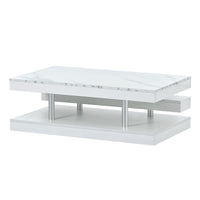 ON-TREND Modern 2-Tier Coffee Table with Silver Metal Legs, Rectangle Cocktail Table with High-gloss UV Surface, Minimalist Design Center Table for Living Room, White