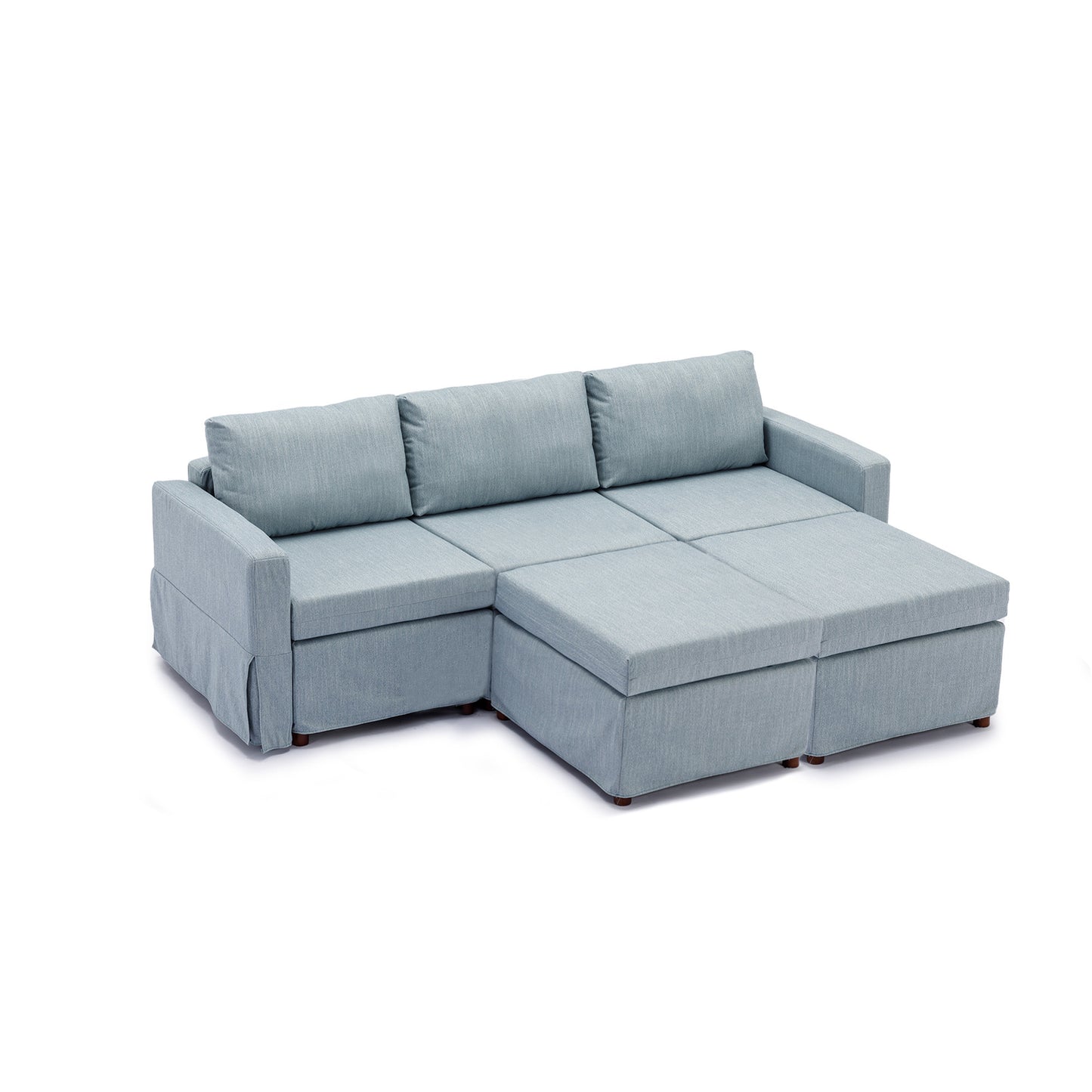 3 Seat Module Sectional Sofa Couch With 2 Ottoman,Seat Cushion and Back Cushion Removable and Washable,Light Blue