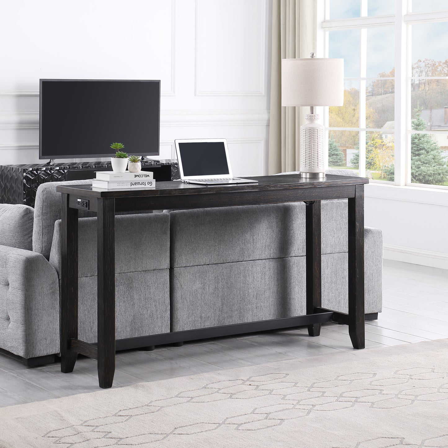 Modern minimalist high bar table, made of noble black and elegant appearance, with USB socket