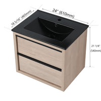 24" Bathroom Vanity, With Black Ceramic Sink And 2 Soft Close Drawers(BVA02524PLO-G-BL9060BK)W1286S00035