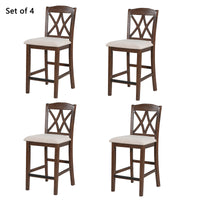 TOPMAX Casual Counter Height Wood Upholstered Dining Chairs with Cross Backs, Set of 4, Walnut+Beige