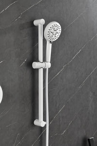 Shower System with Shower Head, Hand Shower, Slide Bar, Bodysprays, Shower Arm, Hose, Valve Trim, and Lever Handles