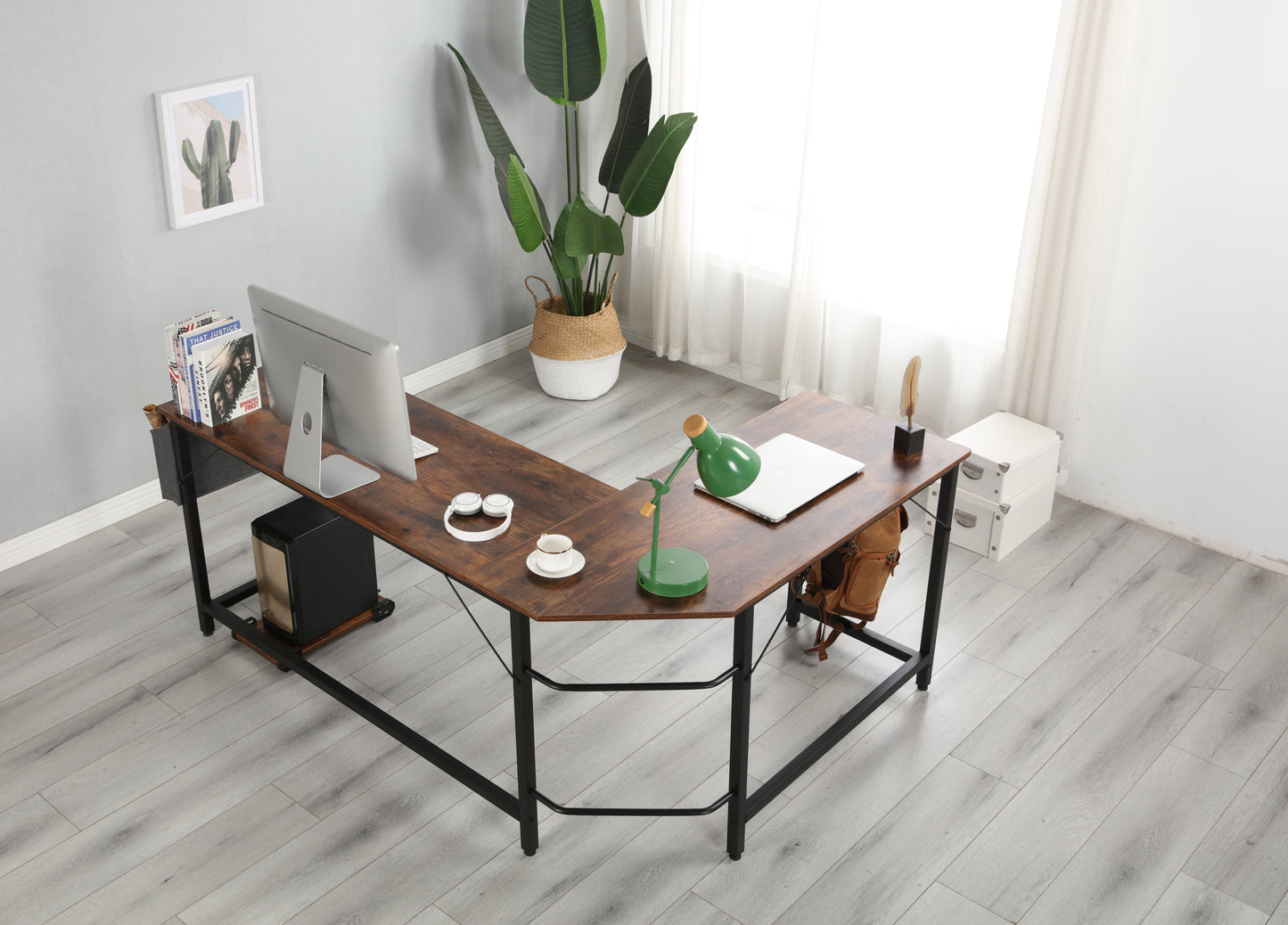 Modern Design L-Shaped Desk Corner Computer Desk PC laptop Computer Table Study Desk Home Office Wood & Metal Deep Rustic