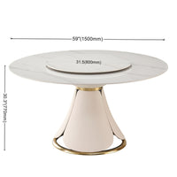 59.05"Modern Sintered stone dining table with 31.5" round turntable with wood and metal exquisite pedestal with 8 pcs Chairs .