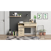 Modern Desk with 5 Storage Drawers for Living Room or Home Office, Oak Structure