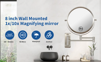 8-inch Wall Mounted Makeup Vanity Mirror, 1X / 10X Magnification Mirror, 360° Swivel with Extension Arm (Brushed Nickel)