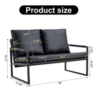 Sofa set. PU leather armchair metal frame cushion armchair, cushion backrest, living room sofa 1 double sofa+1 single sofa (black PU leather+metal frame+foam) SF-008 SF-D008