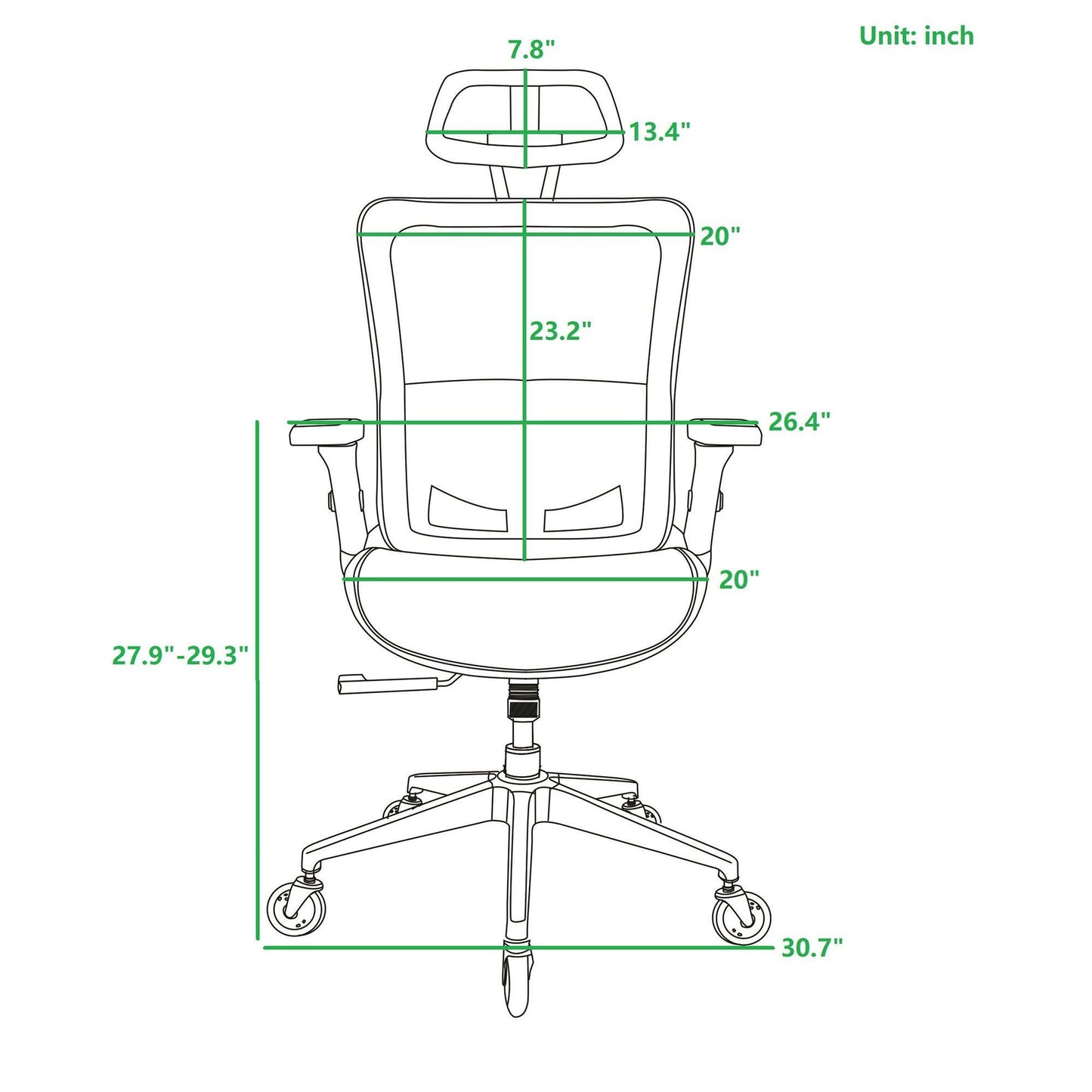 BLACK Ergonomic Mesh Office Chair, High Back - Adjustable Headrest with Flip-Up Arms, Tilt and lock Function, Lumbar Support and blade Wheels, KD chrome metal legs