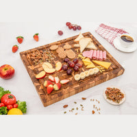 End Grain Teak Cutting Board Reversible Chopping Serving Board Multipurpose Food Safe Thick Board, Medium Size 18x14x1.5 inches (1PCS)