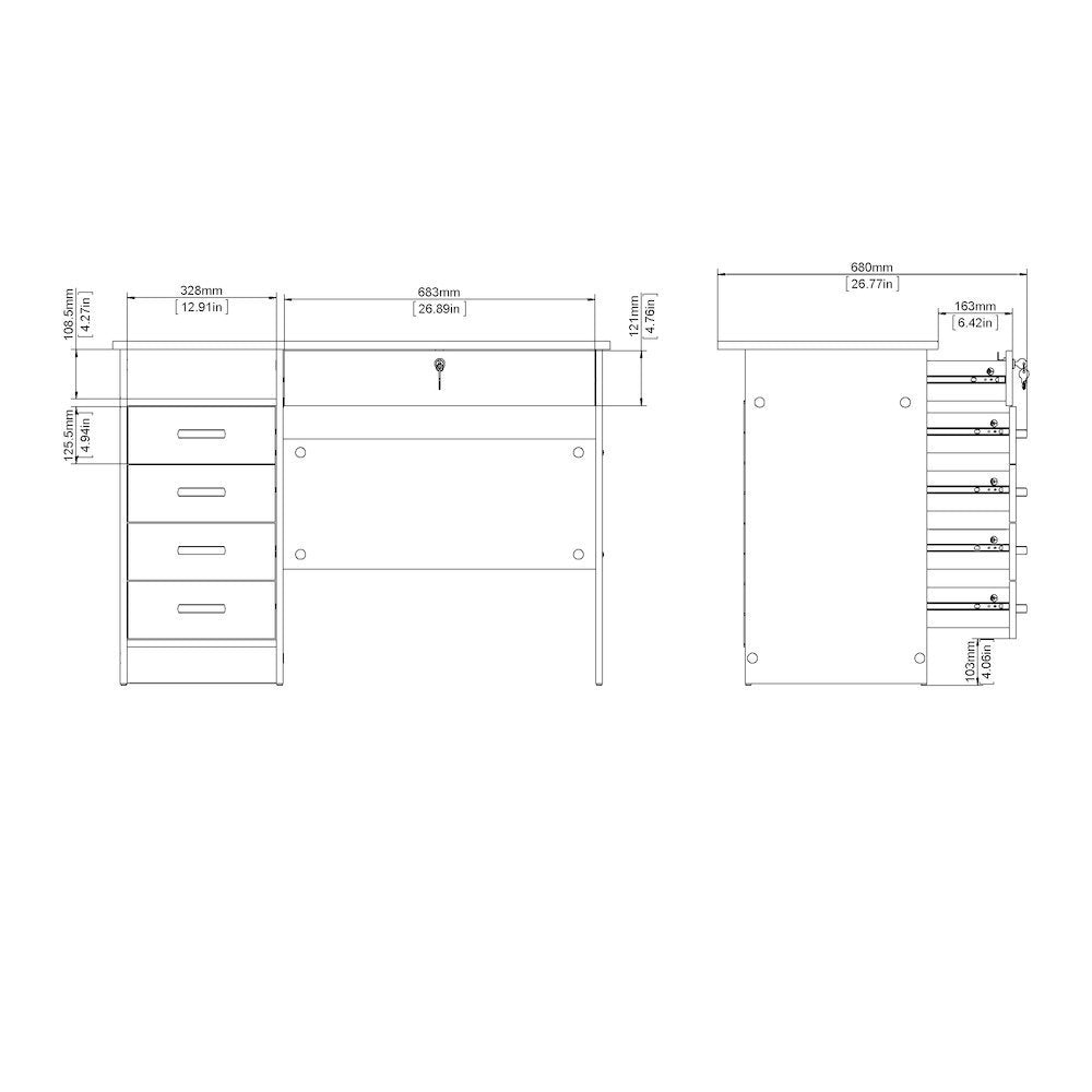 Modern Desk with 5 Storage Drawers for Living Room or Home Office, Dark Chocolate