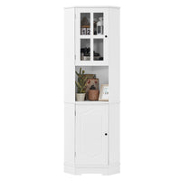 Tall Bathroom Storage Cabinet, Corner Cabinet with Glass Door, Open Storage, Adjustable Shelf, White