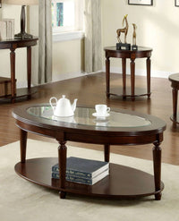 Transitional 1pc Coffee Table Dark Cherry Open Bottom Shelf Beveled Glass Top Turned Legs Living Room Furniture