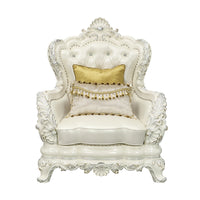 ACME Adara CHAIR W/2 PILLOWS Pearl White PU & Antique White Finish LV01226