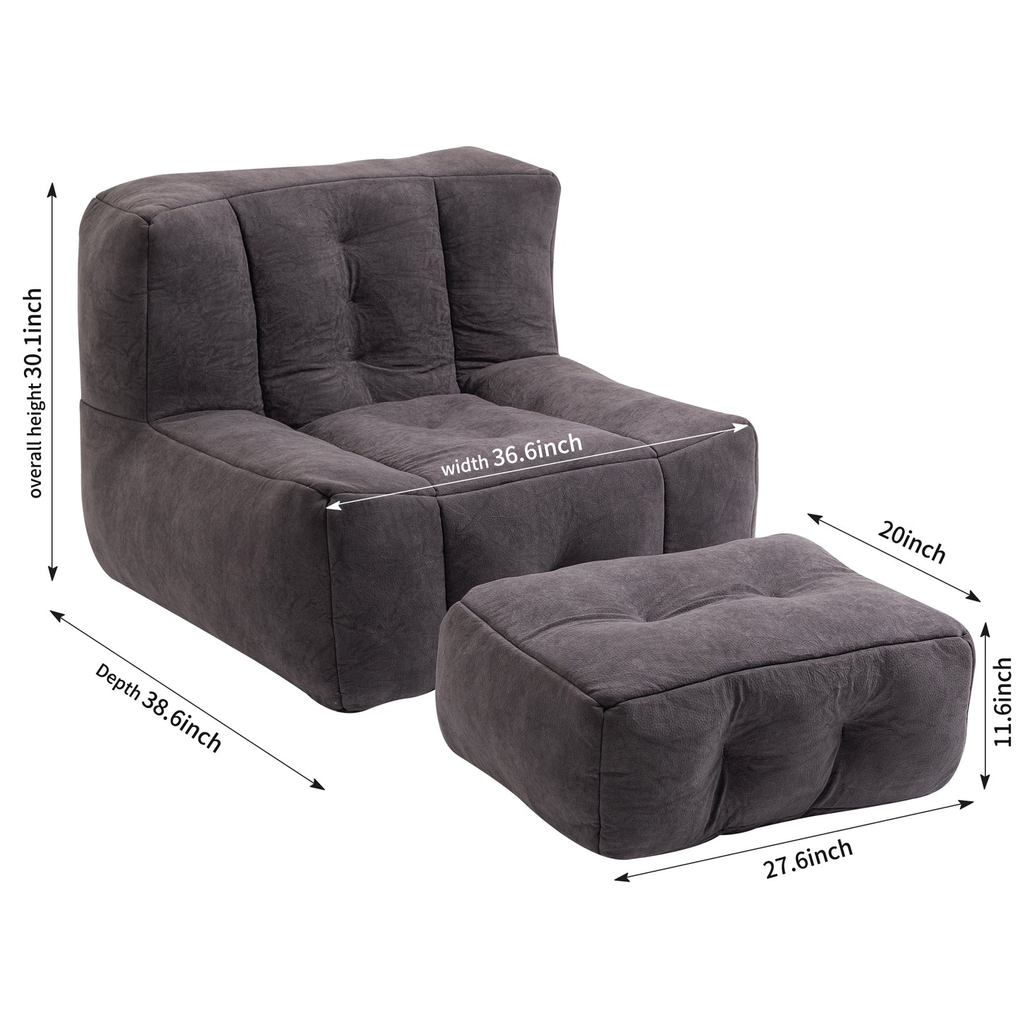 Fluffy bean bag chair, comfortable bean bag for adults and children, super soft lazy sofa chair with memory foam and ottoman, indoor modern focus bean bag chair for living room, bedroom, apartment