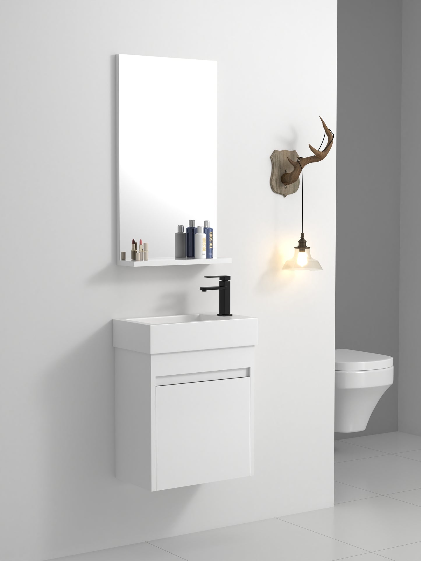 18'' Floating Wall-Mounted Bathroom Vanity with White Resin Sink & Soft-Close Cabinet Door