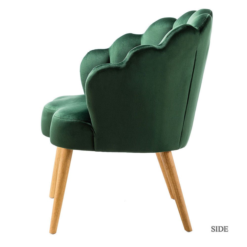 Flora Scalloped Velvet Arm Chair-GREEN