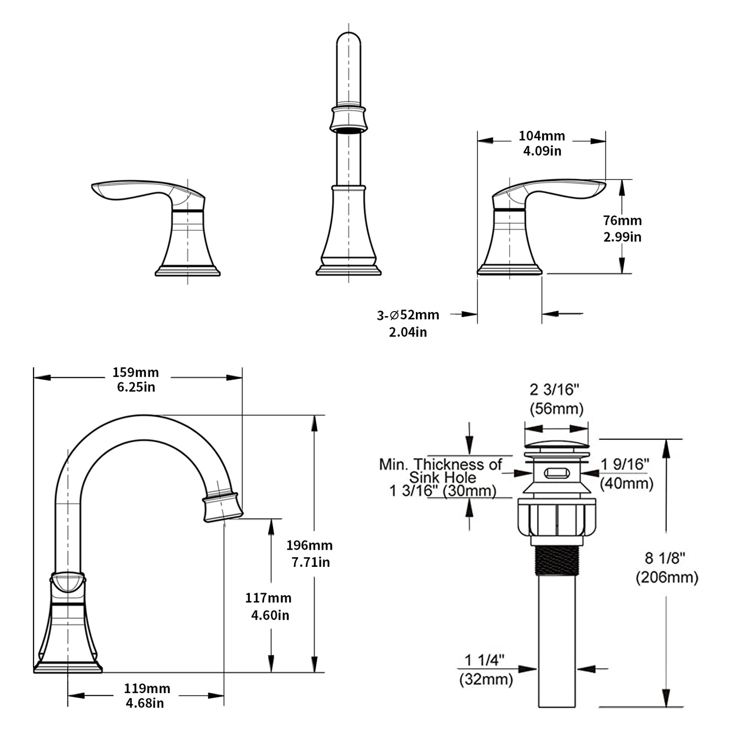 2-Handle 8 inch Widespread Bathroom Sink Faucet Brushed Nickel Lavatory Faucet 3 Hole 360° Swivel Spout Vanity Sink Basin Faucets with Pop Up Drain Assembly and cUPC Water Supply Hosesand Supply Hoses