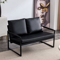 Sofa set. PU leather armchair metal frame cushion armchair, cushion backrest, living room sofa 1 double sofa+2 single sofa (black PU leather+metal frame+foam) SF-008 SF-D008