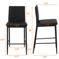 Stylish and luxurious diamond-shaped flannel design, high-quality black metal legs, stable and durable, versatile style suitable for bars, restaurants, bedroom bar chairs, (set of 2)