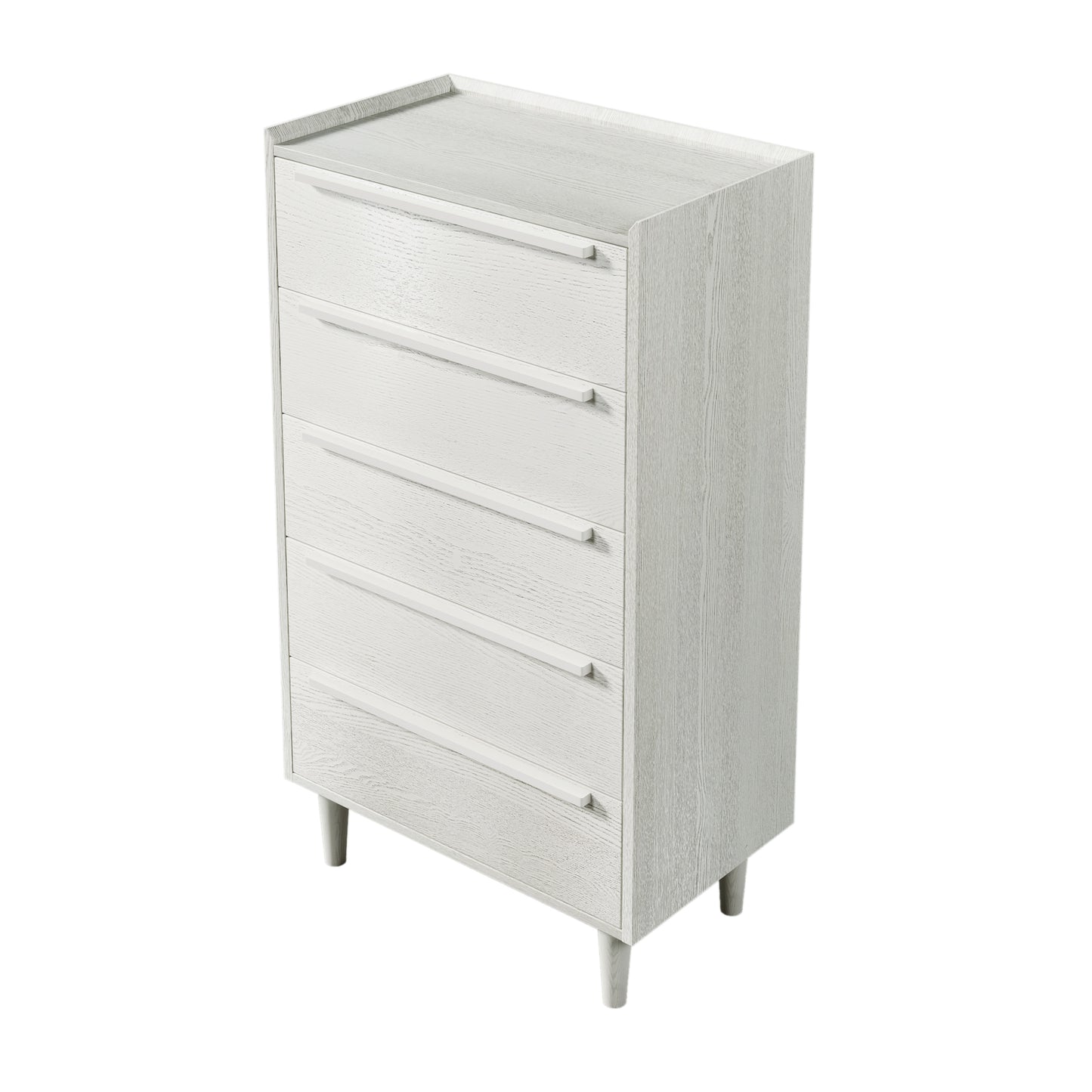 Modern Style Wood Grain 5-Drawer Chest with Solid Wood Legs, White