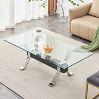 Tea table.Dining Table.Contemporary Tempered Glass Coffee Table with Plating Metal Legs and MDF Crossbar, For Home and Office.