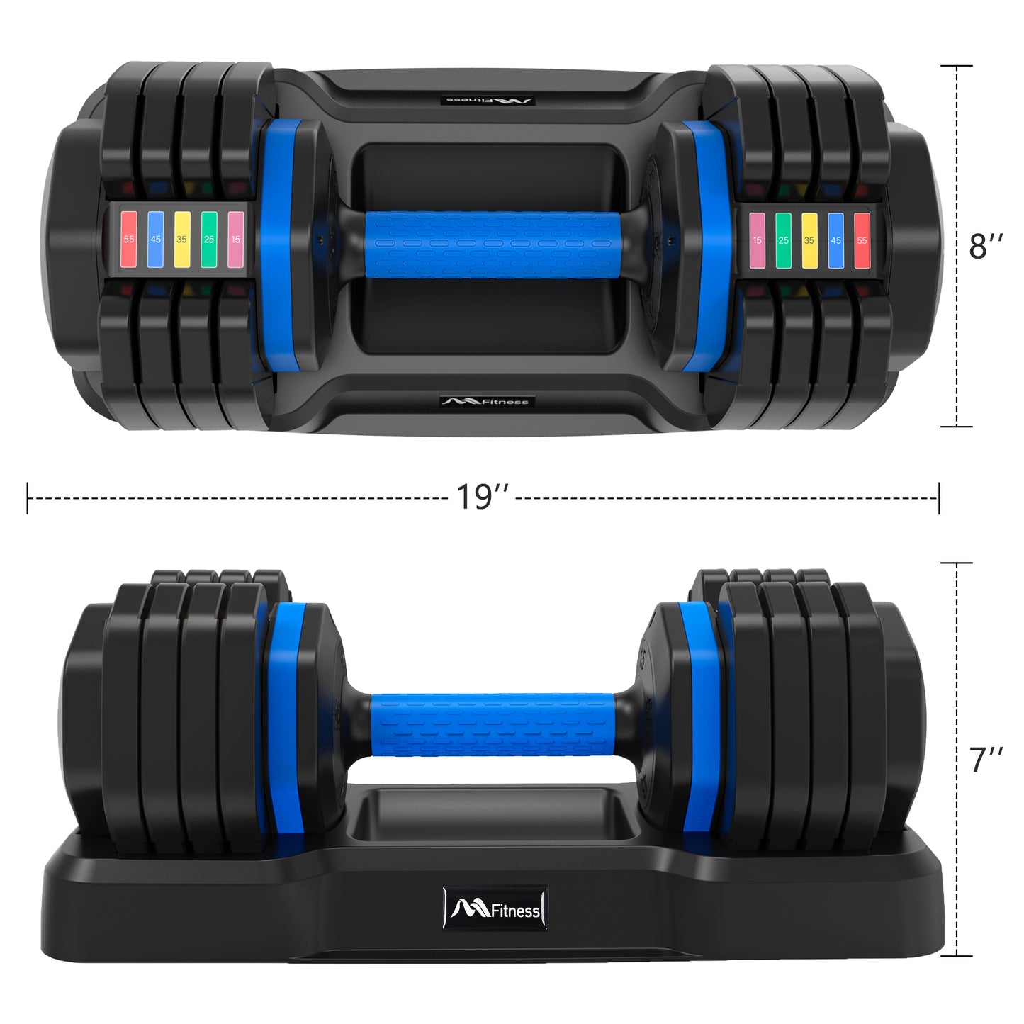 Adjustable Dumbbell - 55lb x2 Dumbbell Set of 2 with Anti-Slip Handle, Fast Adjust Weight by Turning Handle with Tray, Exercise Fitness Dumbbell Suitable for Full Body Workout