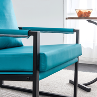 PU Leather Accent Arm Chair Mid Century Modern Upholstered Armchair with Metal Frame Extra-Thick Padded Backrest and Seat Cushion Sofa Chairs for Living Room ( Cyan PU Leather + Metal + Foam ) SF-008