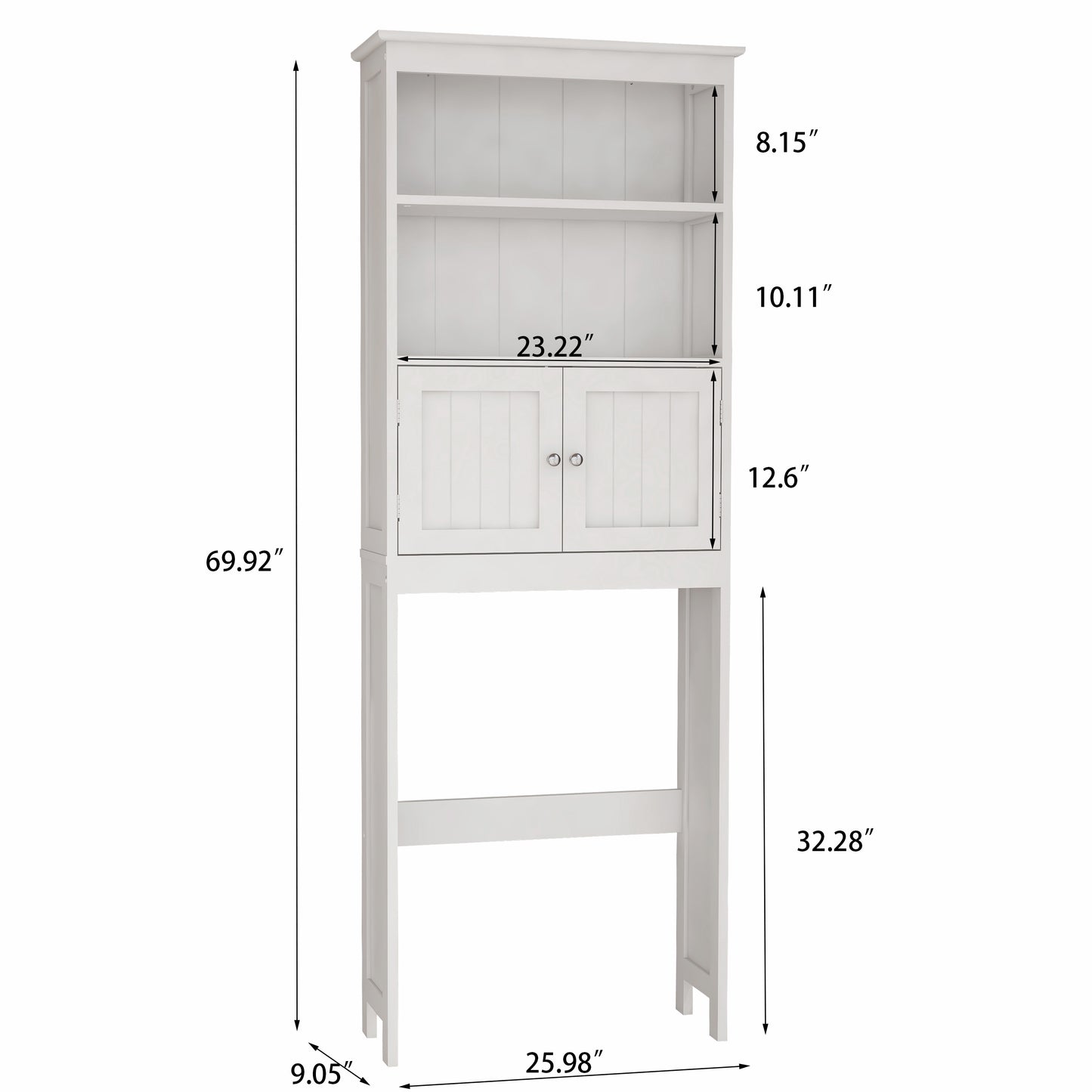 Over The Toilet Rack 2 -Tier Toilet Bathroom Spacesaver Storage Shelf with 2 Doors Wood Storage Organizer Cabinet for Bathroom Freestanding Shelf-White