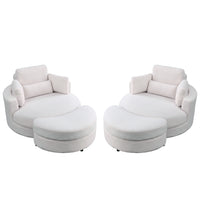 [Video] Welike Swivel Accent Barrel Modern Sofa Lounge Club Big Round Chair with Storage Ottoman Linen Fabric for Living Room Hotel with Pillows,Teddy White 3pcs(IVORY)