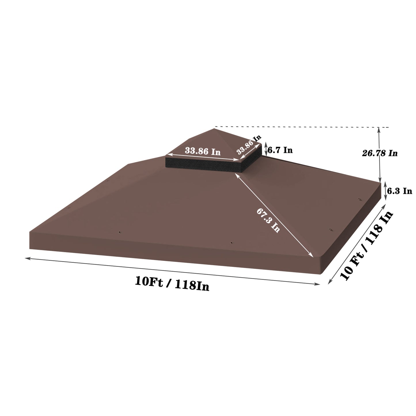 10x10 Ft Outdoor Patio Gazebo Replacement Canopy, Double Tiered Gazebo Tent Roof Top Cover Only（Frame Not Include）