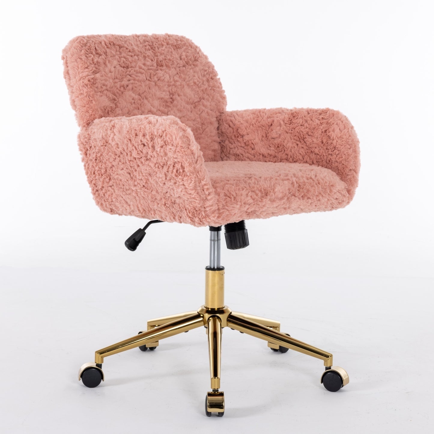 A&A Furniture Office Chair,Artificial rabbit hair Home Office Chair with Golden Metal Base,Adjustable Desk Chair Swivel Office Chair,Vanity Chair(Pink)