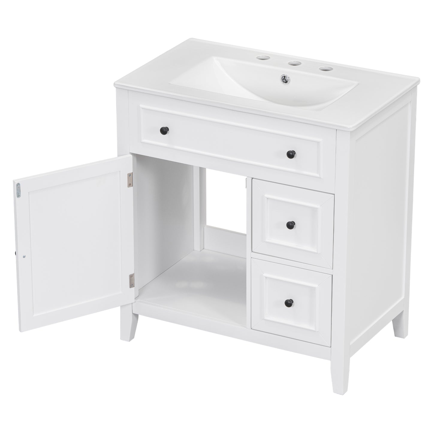 30" Bathroom Vanity with Sink Top, Bathroom Vanity Cabinet with Door and Two Drawers, Solid Wood Frame, One Package, White